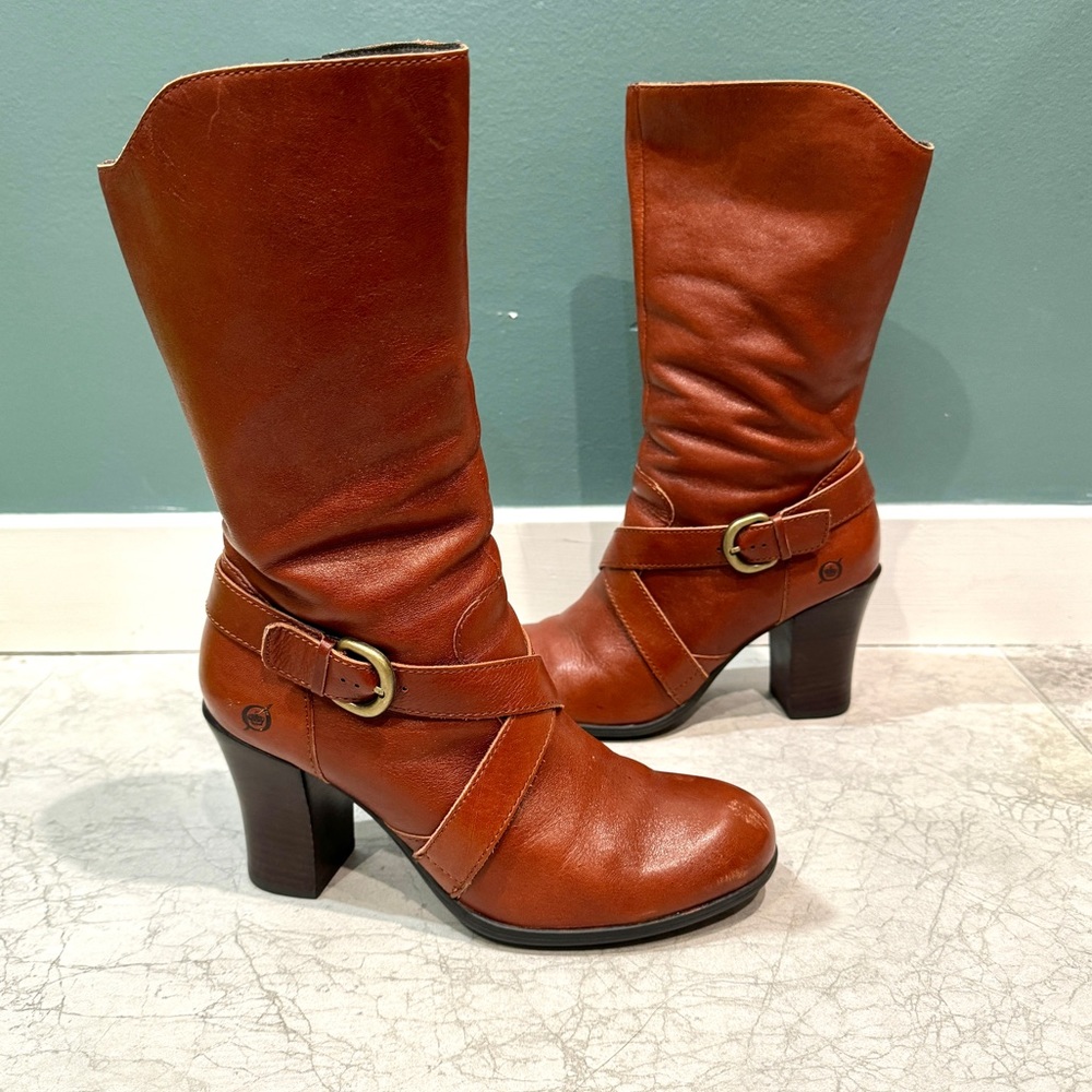 BORN NURI boots harness booties vintage rust leather heeled brown women’s 8.5 - Picture 3 of 12